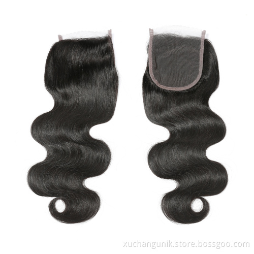 Uniky Wholesale hair vendors premium 4*4 swiss lace closure cuticle aligned virgin hair wavy human hair , bodywave lace closure